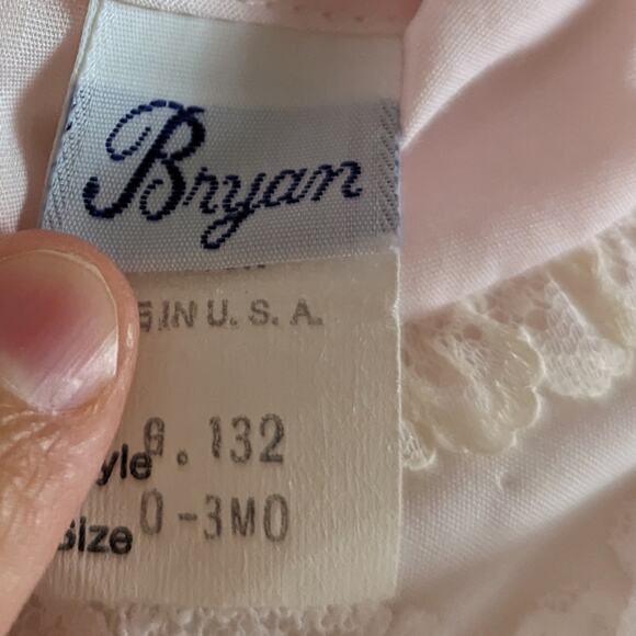 Vtg Bryan Pinafore Dress Baby Girls Sz 0-3m Pink Frilly Lace 80s Spring Easter - Picture 6 of 6